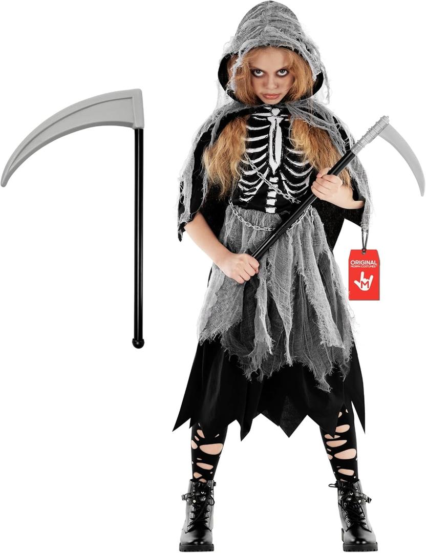 Morph Girl Grim Reaper Costume, Grim Reaper Girl, Scary Girls Costume Kids, Halloween Costume Girls, Halloween Costumes Kids (Medium)