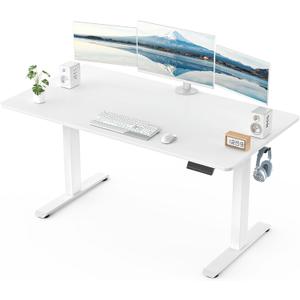 Veken 55 x 23.6 Inch Electric Standing Desk with Adjustable Height, Sit to Stand Computer Table for Study, Work or Gaming, Home Office Desk White