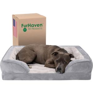FurHaven Soft, Orthopedic Foam Perfect Comfort Dog Bed with Washable & Removable Cover -Velvet Waves - Granite Gray, Dogs Up to 55 lbs - Large (36.0"L x 27.0"W x 8.0"Th)