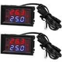 2 Pieces 12V Electronic Temperature Controller Programmable -50 to 110 Degree Celsius Heating/Cooling Thermostat Control Switch Module Ntc Waterproof Sensor Probe Dual Color LED Display Monitor