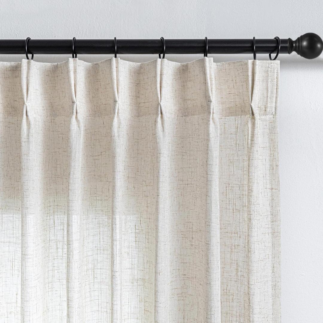 MYSKY HOME Living Room Curtains for Windows, Semi Sheer Linen Curtains Boho Room Decor Sliding Glass Patio Doorways Pinch Pleated Light Filtering Privacy Protect Soft Texture, 40" x 90", Linen, 2 PCS