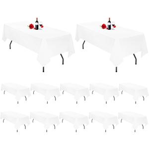 MTREO 12 Pack White Tablecloth 60 x102 Inch Polyester Table Clothes for 6 Foot Rectangle Tables Wrinkle Resistant Washable Polyester Table Cloth Table Cover for Wedding Party Buffet Dining Table (12 Pack 60 x 102Inch)
