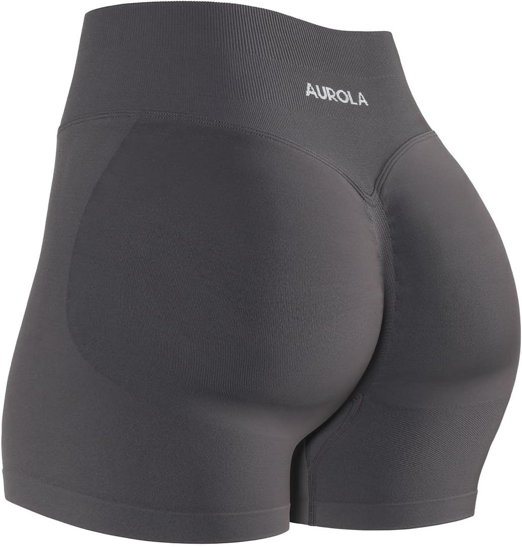 AUROLA Influence Workout Shorts for Women,2.5 3.5 4.5 5.5 6.5 No Roll Up Squat Proof Scrunch Seamless Compression Gym Short (Small, Plum Truffle)