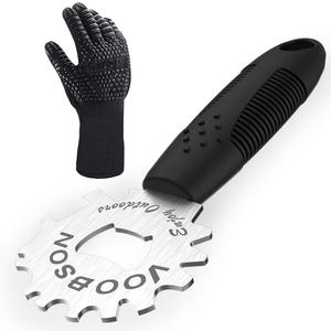 Grill Scraper Tool - Bristle Free Safe BBQ Cleaner with 1 Reusable Cleaning Gloves - Stainless Steel Heavy Duty Barbecue Brush Substitute Extended Handle & Bottle Opener Accessories