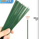 Cosmos 100 Pcs Floral Wire Floral Stem Artificial Flower Stick Stub Stem Metal Plant Support Stakes for Handmade Boutique DIY Craft Floral Arrangement Homemade Garden Stakes, 12 Inch, Dark Green