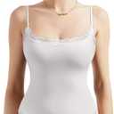 SUUKSESS Women Square Neck Lace Bodysuit Sleeveless Spaghetti Strap Tank Top (Medium, Snow White)