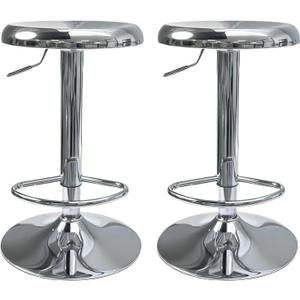 Adjustable Bar Stools Set of 2, Backless Swivel Round Counter & Bar Height Chairs, Modern Chrome Metal Frame Barstools for Kitchen Island, Dining Room, Home Bar, Chrome, 13.8*13.8*31.1