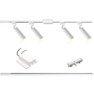 4-Light LED Track Lighting Kit with 3.3FT H Type Track Lighting Rails and Floating Canopy Connector, Modern Kitchen GU10 Track Lighting Fixtures Ceiling Spot Light, White (No Bulbs)
