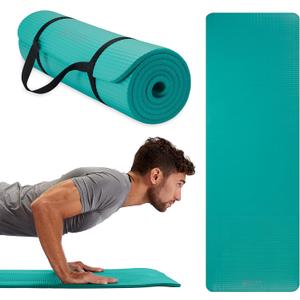 Gaiam Essentials Thick Yoga Mat Fitness & Exercise Mat with Easy-Cinch Yoga Mat Carrier Strap, 72"L x 24"W x 2/5 Inch Thick