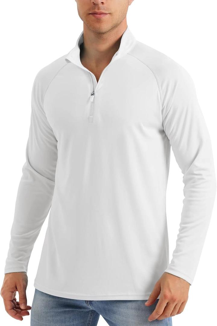 MAGCOMSEN Men's Long Sleeve Sun Shirts UPF 50+ Tees 1/4 Zip Up Fishing Running Rash Guard T-Shirts Outdoor Shirt (Medium)