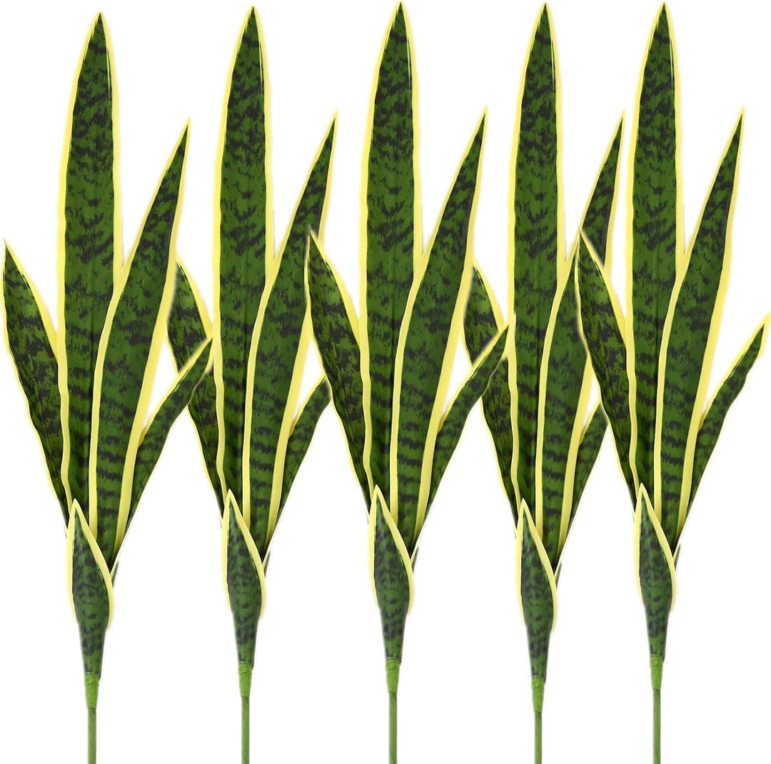 5 Pack Artificial Snake Plants Faux Agave Plant Fake Sansevieria Unpotted 30 inch Artificial Plants Suitable for Garden Home Office Indoor Outdoor Decoration (Yellow Green)