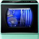 AIRMSEN Portable Countertop Dishwashers, 5 Washing Programs Mini Dishwashers with 5 L Built-in Water Tank and Double-layered Glass Door, No Hookup Needed for Home, Apartments & RVs (Green)