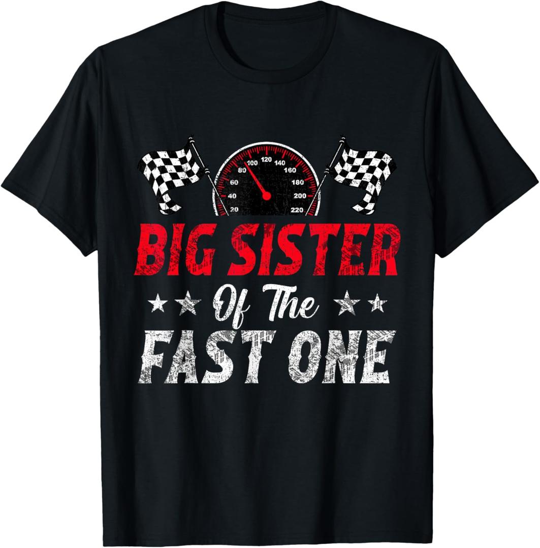 Big Sister Of The Fast One 1st Birthday Racing Car Family T-Shirt Black 2T