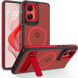 GUAGUA for Motorola Moto G Stylus 5G 2024 Magnetic Case Compatible with Magsafe Translucent Matte Scratch-Resistant Back Shockproof Invisible Folding Stand Case for Moto G Stylus 5G 2024, 6.7'', Red