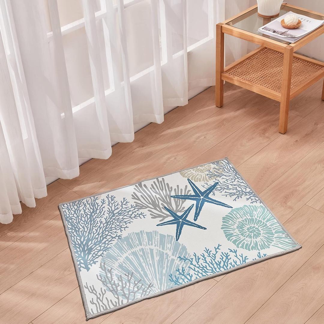 Tritard Coastal Area Rug 2x3 - Small Machine Washable Foldable Throw Rugs Non-Slip Beach Ocean Entryway Doormat Indoor Entrance Carpet for Kitchen Bathroom Laundry Bedroom Living Room, Blue (C3) Tritard Coastal Area Rug 2x3 - Small Machine Washable Foldable Throw Rugs Non-Slip Beach Ocean Entryway Doormat Indoor Entrance Carpet for Kitchen Bathroom Laundry Bedroom Living Room, Blue (C3)