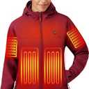 ULUSERN Heated Jacket for Women with 12V Battery Pack Included,Soft Shell Electric Heating Coat with 5 Large Heating Areas (Red, L)
