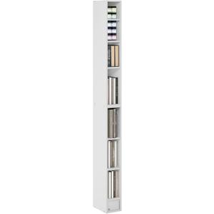 Furinno Fulda Book Shelf, 8-Tier Bookshelf, Bookcase with Space Saving Storage Shelf, 9.2 x 5.9 x 70.9, for Living Room, Bedroom, Home Office, White, 8-Tier, 6-Inch Width
