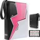 Trading Card Binder, 4 Pockets Card Holder, 55 Double Sided Removable Pages, 440 Card Sleeves, Toploader Binder, Portable Album Holder, Storage Box for Trading Cards (Pink Thunder)