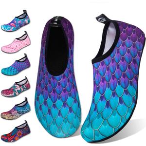 WateLves Water Shoes for Womens Mens Barefoot Quick-Dry Aqua Socks for Beach Swim Surf Yoga Exercise New Translucent Color Soles (7.5-8.5 Women/6-7 Men, Fishscale Bluegreen)
