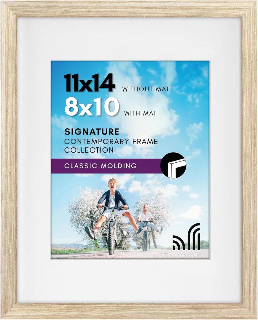 Americanflat 11x14 Picture Frame with Shatter-Resistant Glass - Use as 8x10 Frame with Mat or Display 11x14 Photo Without Mat - Signature Collection - Picture Frames for Wall Display - Natural Oak