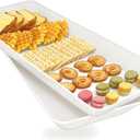 Serving Tray Platter Rectangle, 2 Pcs Long Narrow Food Tray for Veggie Fruit Snack Dessert, Plastic White Food Trays for Party Supplies Display, Rectangular Platters for Serving Food, BPA Free