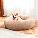 NEWBULIG 37.4x37.4 Inch Dog Bed Large Sized Dog, Donut Shape Cat Beds for Indoor Cats with Washable, Anti-Slip, Faux Fur (Brown)
