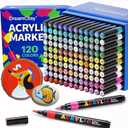 120 Colors Acrylic Markers Set,Brush Tip Acrylic Paint Pens for Painting on Rocks, Canvas, Ceramic, Wood, Glass - Perfect for Artists, Kids and Adults - DIY Crafts, Holiday Decorations & Art Supplies