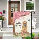 2 x DLZDN Hello Spring Dog Garden Flag Golden Retriever Floral Flag 1218 Inch Double Side Vertical Burlap Farmhouse Yard Flag Seasonal Outdoor House Decoration
