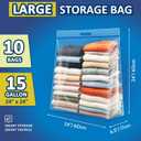15 Gallon Large Resealable Storage Bags with Zipper Top | 24" x 24" Heavy Duty Clear Bags with Handles, 4 Mil Thick, Perfect for Clothing, Pillows, Travel, and Moving (10 Packs)