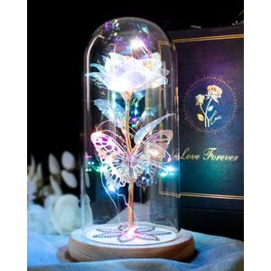 Beferr Gifts for Women Mom Birthday Gifts Galaxy Glass Rose Forever Preserved Flowers for Delivery Prime Artificial Eternal Rose in Glass Dome Mothers Day Moms Gift for Grandma Wife Daughter, Rainbow