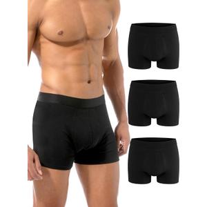 Varmax Black Mens Incontinence Underwear, Heavy Flow Washable Reusable Cotton Boxer Brief Incontinence Underwear for Men, Bladder Leak Protection- 3 Pack (Medium)