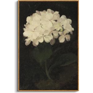 InSimSea Framed Wall Art - White Hydrangea Oil Painting Canvas Prints - 24x36in - Living Room, Bedroom, Bathroom, Kitchen, Office Decor (36L" x 24W", White Hydrangea)