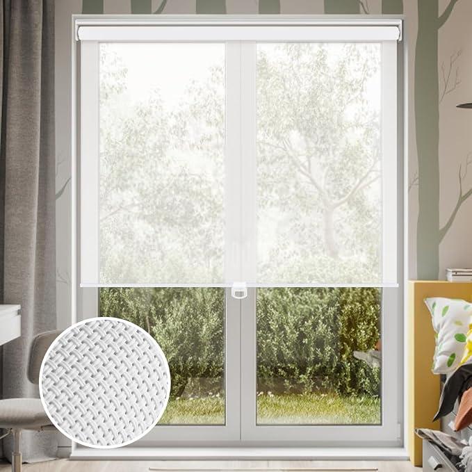 LUCKUP Light Filtering Roller Shades for Windows, Cordless Semi Sheer Solar Blinds with 5% Openness Free-Stop Window Shades for Home & Office, White 44" W x 72" L