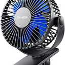 Gaiatop Portable Clip on Fan Battery Operated, Small Powerful 3 Speed Quiet 360° Rotate, USB Rechargeable Mini Personal Cooling Fan for Desk Table Home Office Stroller Camping Women Gifts Black Blue