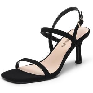 DREAM PAIRS Womens Slingback Heels Square Open Toe Strappy Sandals Ankle Strap High Heeled Dressy Shoes (Black) 8.5