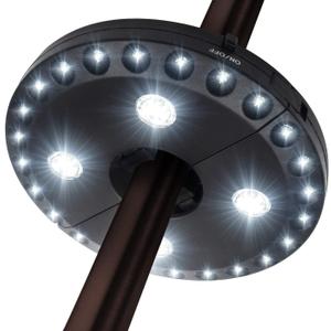 Patio Umbrella Light 3 Lighting Modes Cordless 28 LED Lights at 200 lux- 4 x AA Battery Operated for Patio Umbrellas, Camping Tents or Outdoor Use Forlivese (White)