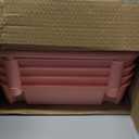 JIUYOTREE 4-Tier Plastic Rolling Storage Cart Utility Cart with Extra Hanging Cups Handles Lockable Wheels for Living Room Bathroom Kitchen Office Pink