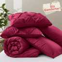 VACVELT 5 Piece Pinch Pleated Duvet Cover Full/Queen Size Set, Burgundy Pintuck Duvet Cover with Zipper & 8 Ties, Shabby Chic Microfiber Duvet Cover + 2 Pillow Shams + 2 Pillowcases, No Comforter