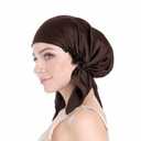 100% Silk Bonnet for Sleeping, Large Silk Sleep Cap with Tie Band for Curly Hair Care - Brown