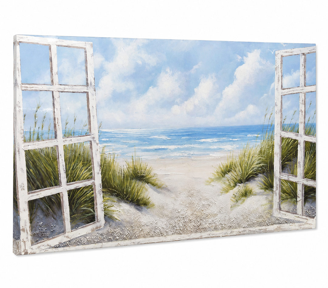 Window Beach Wall Art Prints Large tropical Seascape Picture Coastal Ocean Landscape Canvas Bedroom Blue Ocean Artwork Relaxing Living Room Sea Scene Painting Horizontal Summer Seascape Decor 48 x 24