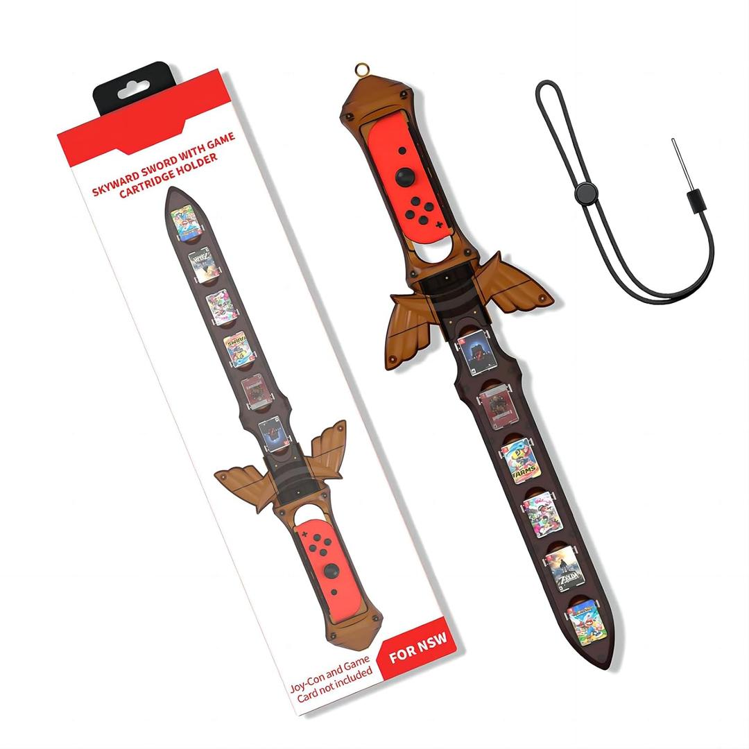 KOEBSHPE Sword Accessories for Nintendo Switch, Skyward Sword Accessories for Switch Sports/Legend of Zelda: Tears of the Kingdom/Skyward Sword HD, with 12 Switch Game Card Slots (Brown)