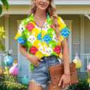 Easter Shirt for Women: Happy Easter Shirts Cute Rabbit Graphic T Shirt Short Sleeve Button Down Tee Tops (Yellow, S)