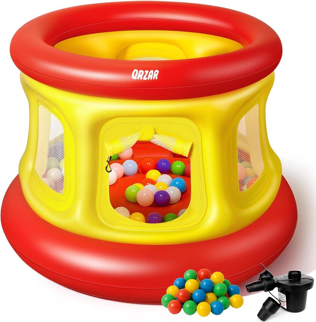 All-in-1 Inflatable Bounce House with 55 Balls for Toddlers 1-3, Playpen, Ball Pit and Trampoline, Thickened Matte PVC, Safety Net, 3-Min Setup with Air Pump for Kids Indoor and Outdoor Play(51'')