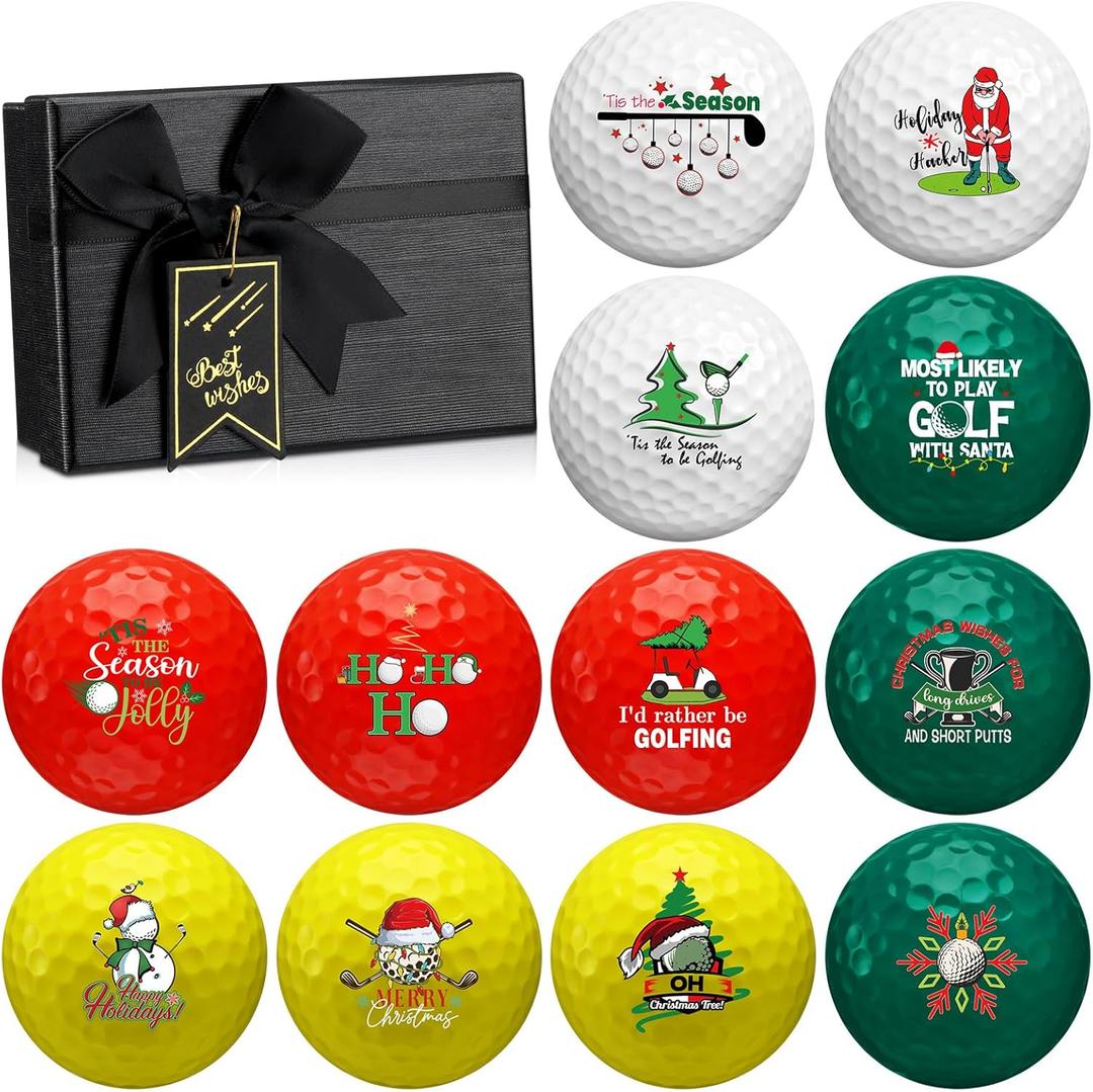 12 Pcs Christmas Golf Balls Funny Golf Ball Gift Set with Box Snowman Santa Xmas Novelty Gift for Men Women