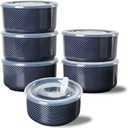 Ceramic Bowls with Lids: 20 oz Microwave Safe Food Storage Containers for Soup, Salad, Cereal, Leftovers, Meal Prep, Lunch, Picnic, Camping, Serving - Airtight, Navy, Set of 6 (5 inch)