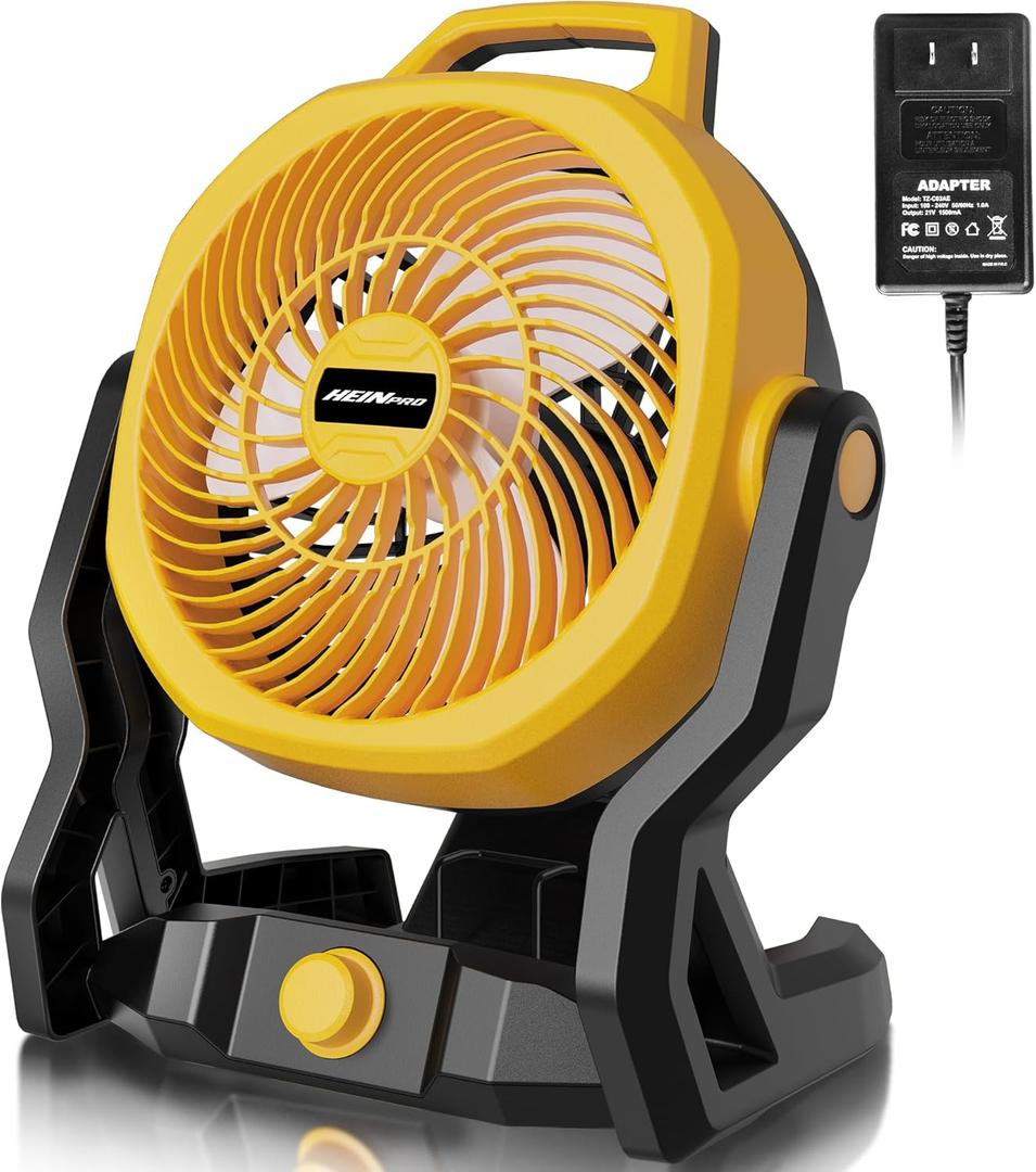 Battery Operated Fan Compatible with Dewalt 20V Max Battery with AC Adapter, Up to 650 CFM & Variable Speed, Low Noise 30dB, Portable Fan for Indoor/Outdoor Jobsite, Camping (Tool Only)
