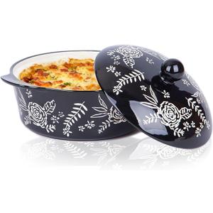 Wisenvoy Casserole Dish With Lid Casserole Dishes For Oven Baking Dishes For Oven Ceramic Baking Dish (Round black)