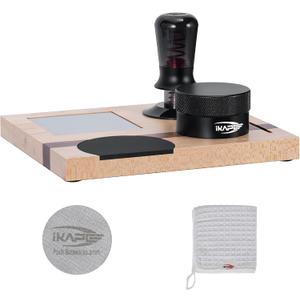 IKAPE 53MM Espresso Tamper Kit 5 IN 1, Espresso Tool Kit with Semi-Transparent Coffee Tamper, Distributor, Tamper Base, Cleaning Towel, Essential for Baristas (Black)
