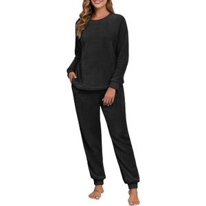 PrinStory Women's 2 Piece Pjs Matching Sets (Black, XL)
