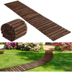 Landical 24ft Wooden Garden Pathway with Non Slip Surface Roll Out Boardwalk Walkways Road Floor Pathway Rustic Path Decorative Patio Pavers for Outdoor Garden Beach Wedding Party (Brown)